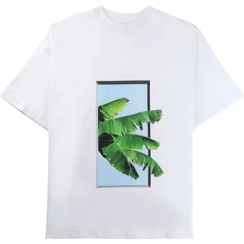 Leaf Print T-Shirt , male, Sizes: M, XL, L, S - Blue Sky Inn - Modalova