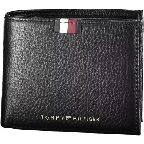 Schwarzes Lederportemonnaie mit Doppelten Kartenfächern und Kontrastierenden Details - Tommy Hilfiger - Modalova