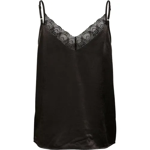 Schwarzes Spitzen-Top Femininer Stil , Damen, Größe: M - My Essential Wardrobe - Modalova