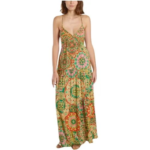 Green Halter Printed Long Dress , female, Sizes: L, M - BA&SH - Modalova