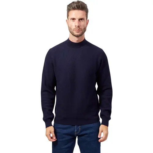 Blauer Wollpullover Halshals Gerippt - Hugo Boss - Modalova