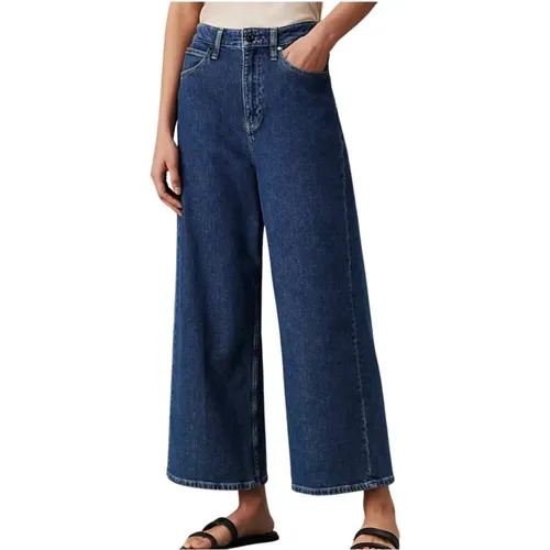 High Rise Wide Ankle Denim Jeans - Calvin Klein - Modalova