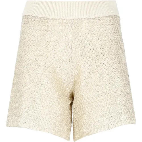 Ivory Linen Net Pattern Shorts , female, Sizes: XS - PESERICO - Modalova