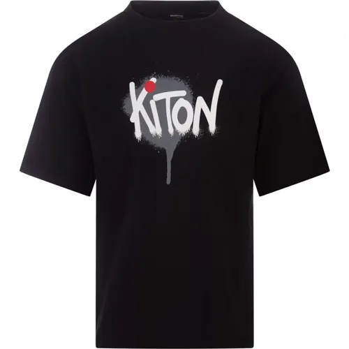 Schwarzes Graffiti-Style T-Shirt , Herren, Größe: XL - Kiton - Modalova