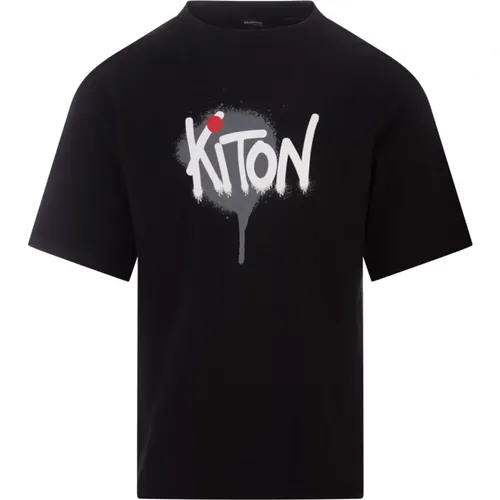 Schwarzes Graffiti-Style T-Shirt , Herren, Größe: S - Kiton - Modalova