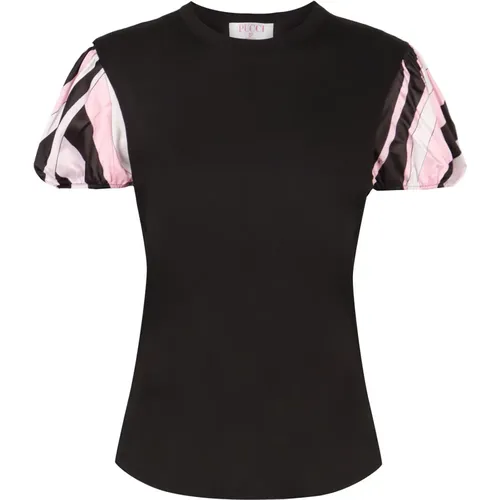 Bedruckte Ärmel Baumwoll-T-Shirt , Damen, Größe: M - EMILIO PUCCI - Modalova