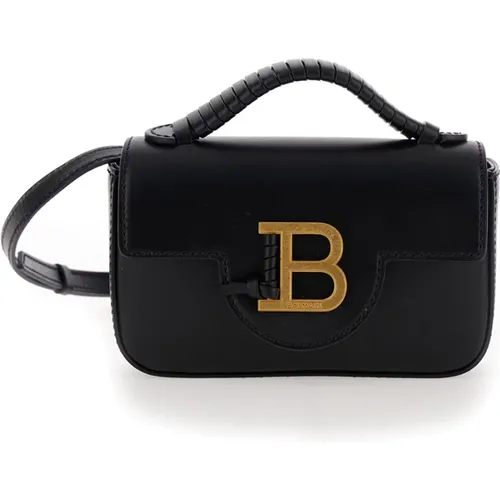 Schwarze Mini Kalbsleder Buzz Tasche,B-Buzz Mini-Ledertasche - Balmain - Modalova