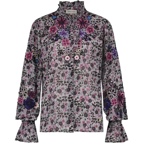 Bluse mit Blumenstickerei und Rüschen , Damen, Größe: XL - Fabienne Chapot - Modalova