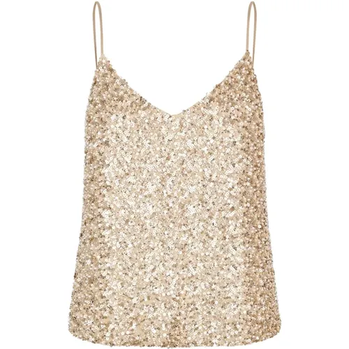 Gold Sequin Mesh Camisole Top , female, Sizes: XS, M - Dea Kudibal - Modalova