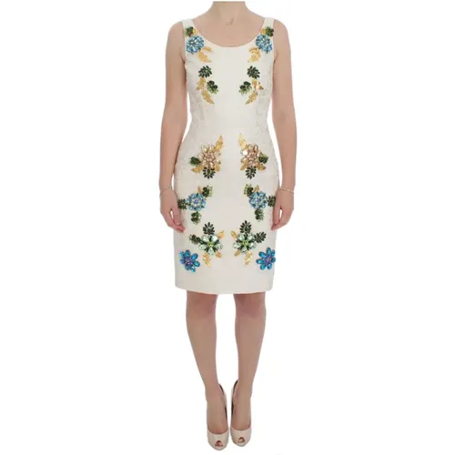 Weiße Blumen Besticktes Kleid - Dolce & Gabbana - Modalova