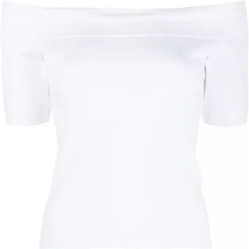 Weißes Off-Shoulder T-Shirt , Damen, Größe: S - alexander mcqueen - Modalova