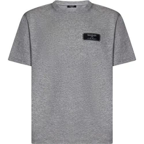 Grey Cotton Crewneck T-Shirt , male, Sizes: L, M - Balmain - Modalova