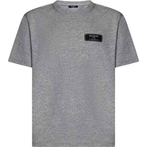 Grey Cotton Crewneck T-Shirt , male, Sizes: L, S, 2XL, XL, M - Balmain - Modalova