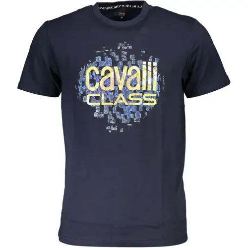 Bedrucktes Logo-T-Shirt Kurzarm Rundhalsausschnitt , Herren, Größe: L - Cavalli Class - Modalova