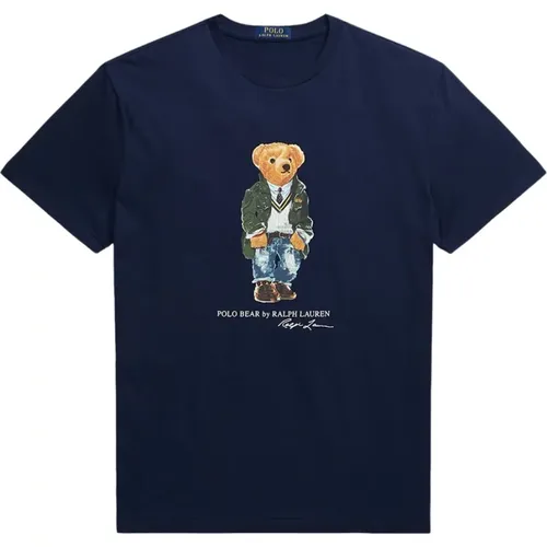 Navy Kurzarm T-Shirt , Herren, Größe: M - Ralph Lauren - Modalova
