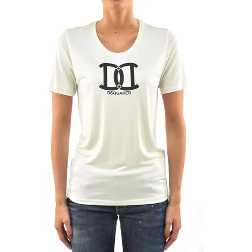 Luxury Cream Silk T-Shirt , female, Sizes: L - Dsquared2 - Modalova
