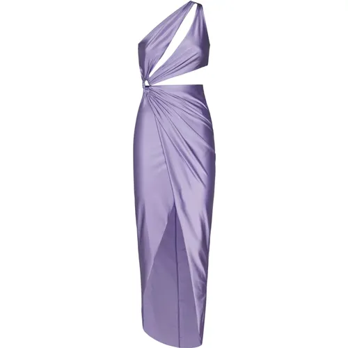 Lilac One-Shoulder Dress with Cut-Out Details , female, Sizes: S - Amen - Modalova