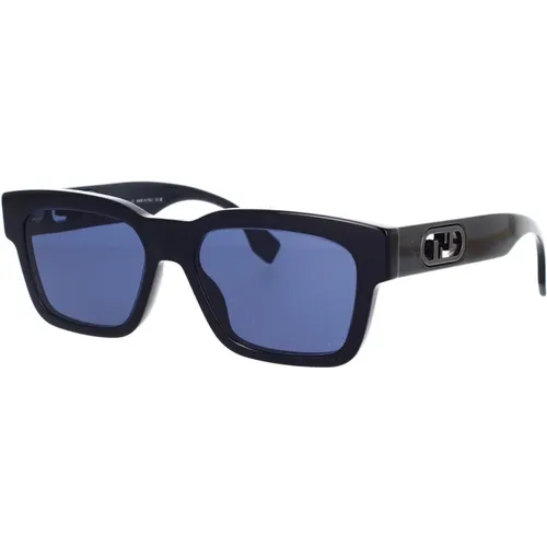 Glamouröse quadratische Sonnenbrille mit dunkelblauen Gläsern und goldenem Logo - Fendi - Modalova