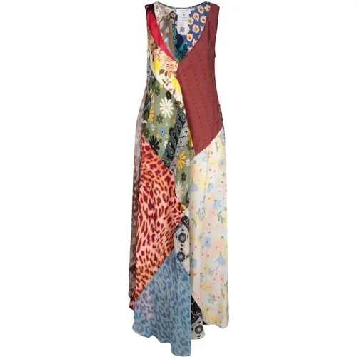 Silk Patchwork V-Neck Dress , female, Sizes: M - Marine Serre - Modalova