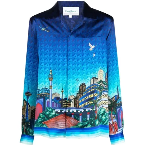 Silk Illustration Print Shirt , male, Sizes: M - Casablanca - Modalova