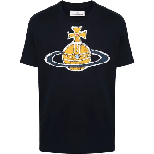 Blaue T-Shirts und Polos mit Orb Logo Print , Herren, Größe: XL - Vivienne Westwood - Modalova