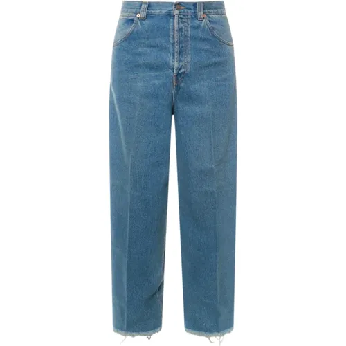 Blaue Jeans mit Weitem Bein und Fransigem Saum - Gucci - Modalova