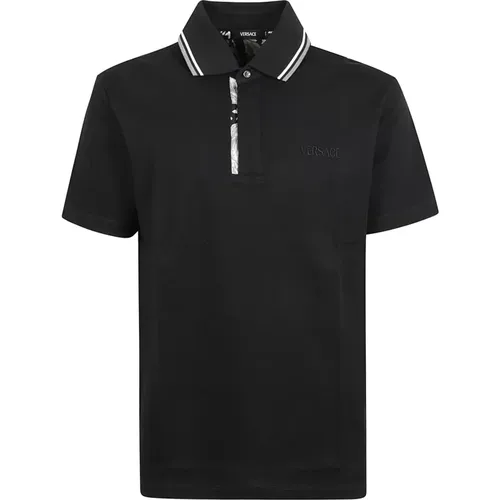 Schwarze Polo T-Shirts mit Seideneinsätzen , Herren, Größe: L - Versace - Modalova