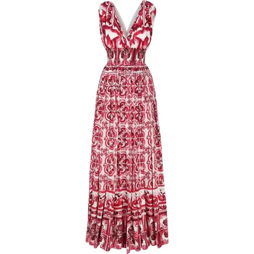 Majolica Print Cotton Poplin Dress , female, Sizes: XS - Dolce & Gabbana - Modalova