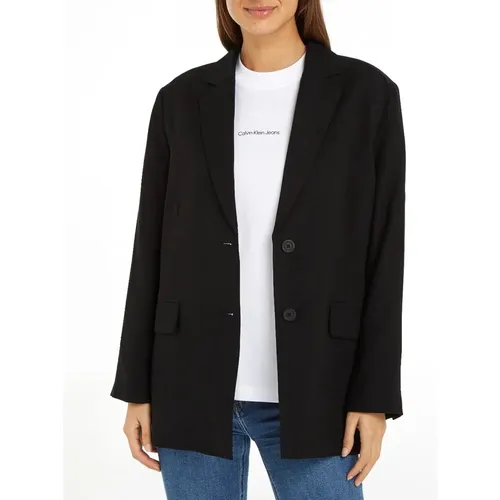 Schwarzer Viskose Blazer Mantel , Damen, Größe: XS - Calvin Klein Jeans - Modalova