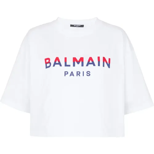 Flocked Paris cropped T-Shirt - Balmain - Modalova