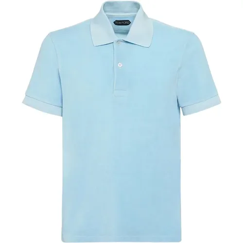 Frottee Polo Shirt in Himmelblau , Herren, Größe: 2XL - Tom Ford - Modalova