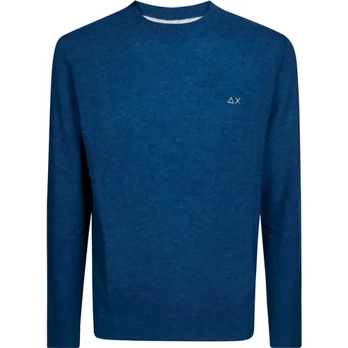 Alpaka Solid Runder Pullover , Herren, Größe: L - Sun68 - Modalova