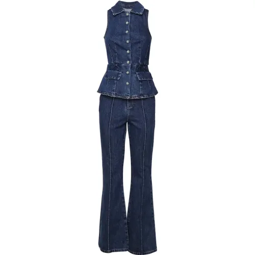 Denim Jumpsuit with Flared Trousers , female, Sizes: 3XS - Self Portrait - Modalova