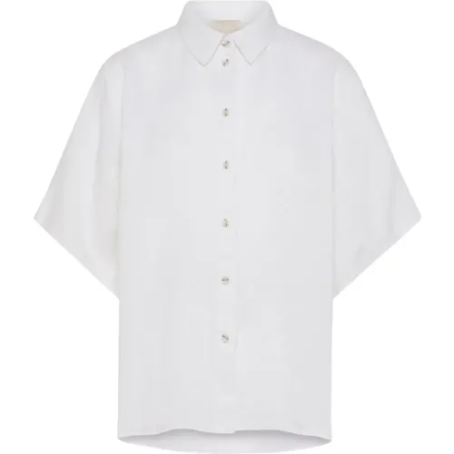 Linen Kimono Collar Half Sleeve Shirt , female, Sizes: 2XS, S, XS - Momoni - Modalova