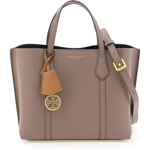 Grained leather shopping bag with logo , female, Sizes: ONE SIZE - TORY BURCH - Modalova