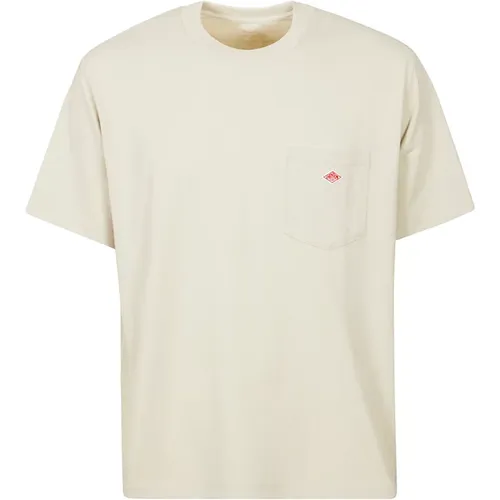 Beiger Taschen T-Shirt Kurzarm Logo , Herren, Größe: XL - Danton - Modalova