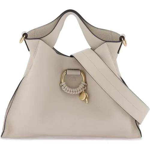 Lässige Handtasche aus genarbtem Rindsleder mit gewebtem Motivring , Damen, Größe: ONE Size - See by Chloé - Modalova