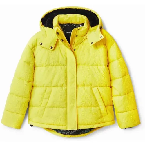 Gelbe Jacke mit Reißverschluss und Kapuze - Desigual - Modalova