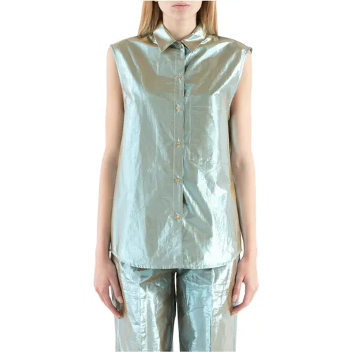 Casual Hemden - Ärmelloses Popeline Lurex mit Knopfverschluss , Damen, Größe: M - Tela - Modalova