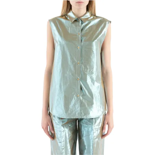 Casual Shirts - Sleeveless Poplin Lurex Button-Up , female, Sizes: M - Tela - Modalova