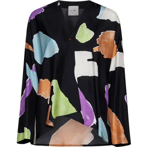 Abstract Pattern Silk Shirt , female, Sizes: S, 2XS - Alysi - Modalova