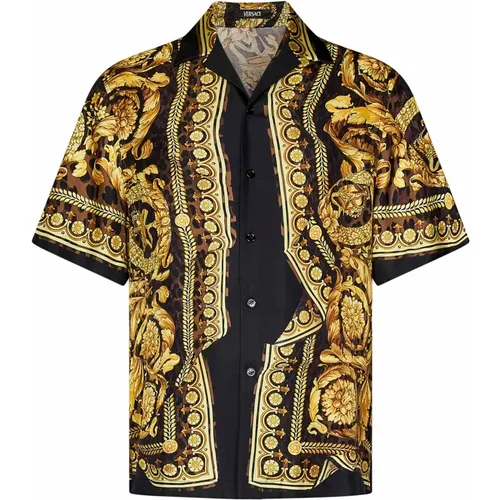 Black Barocco Illusion Silk Shirt , male, Sizes: L, M, S - Versace - Modalova