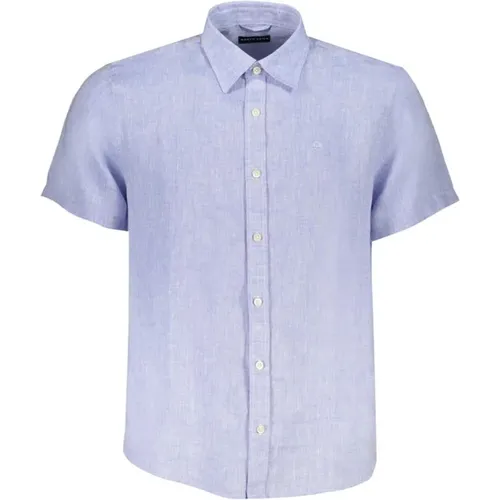 Embroidered Linen Shirt with Italian Collar , male, Sizes: M - North Sails - Modalova