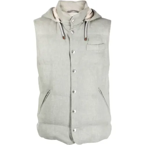 Quilted Hooded Sleeveless Vest , male, Sizes: L - BRUNELLO CUCINELLI - Modalova