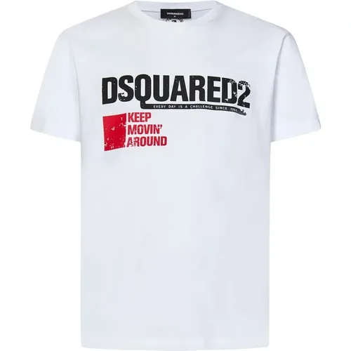 Weißes Cool Fit Bedrucktes T-Shirt - Dsquared2 - Modalova