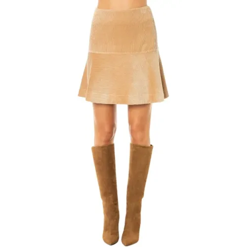 Ribbed Velvet Mini Skirt - Camel , female, Sizes: S - D.Exterior - Modalova