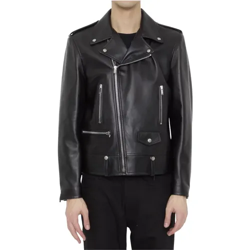 Schwarze Leder-Motorradjacke - Saint Laurent - Modalova