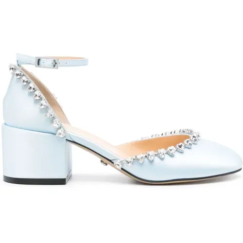 Blaue Sandalen mit Kristallverzierung und Absatz , Damen, Größe: 38 EU - Mach & Mach - Modalova