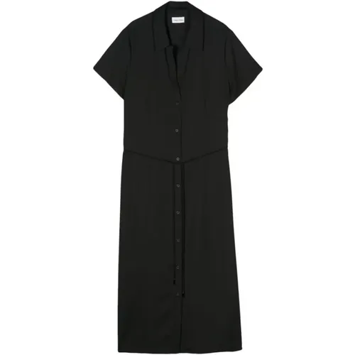 Schwarzes Krepp V-Ausschnitt Kleid , Damen, Größe: L - Calvin Klein - Modalova