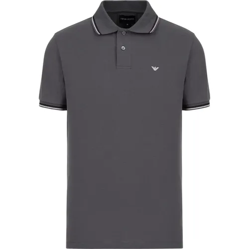 Elastisches Piqué-Polo mit Adler - Dunkelgrau , Herren, Größe: 3XL - Emporio Armani - Modalova